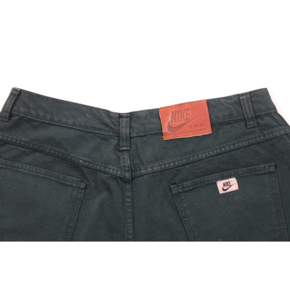 Vintage 90s Nike Mens 34 Faded Spell Out Baggy Denim Jean Shorts Green Jorts USA - Picture 9 of 11